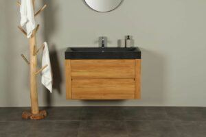 Badmöbel Teakholz Ambang 100 cm Waschbecken Basaltstein 1k