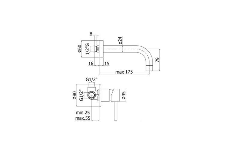 Paffoni Stick Zweilochbatterie LIG006CR70  Ausladung 175 mm Chrom