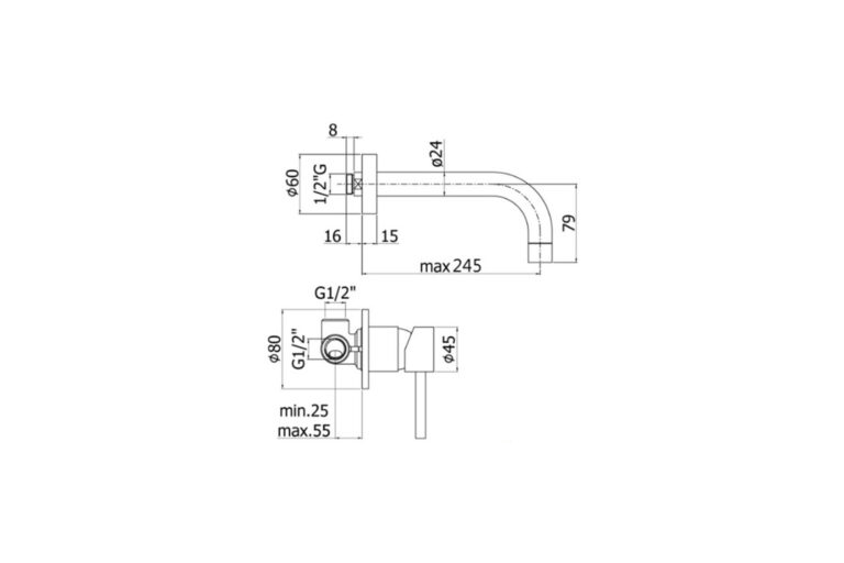 Paffoni Stick Zweilochbatterie Ausladung 245 mm Chrom