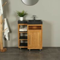 Kerinci Cabinet Teakholz Tür Links Basaltstein 75 cm