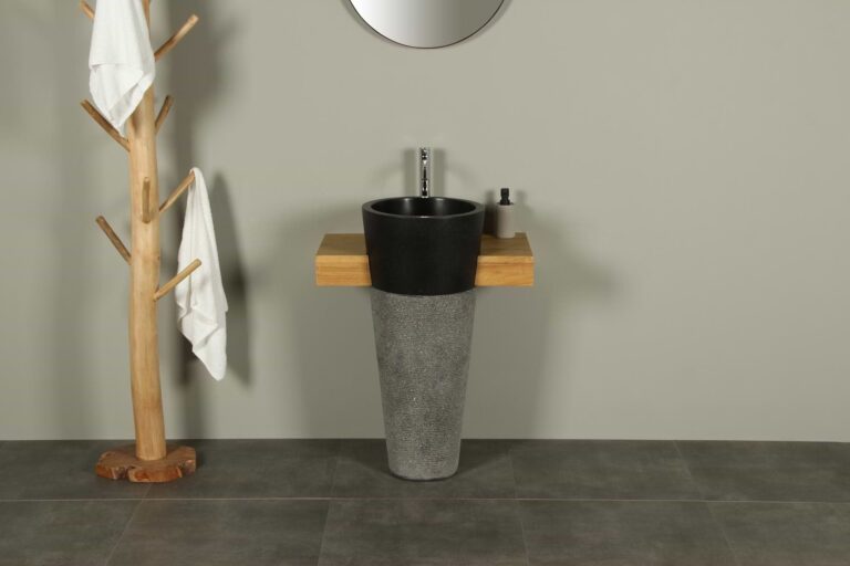 Wandhängendmöbel Teak Tambora Single mit Waschsäule Terrazzo 70 cm