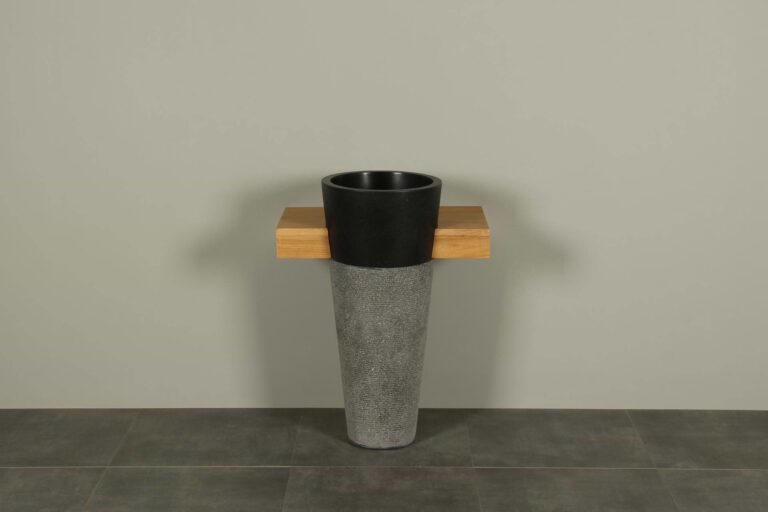 Wandhängendmöbel Teak Tambora Single mit Waschsäule Terrazzo 70 cm