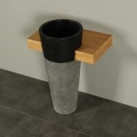 Wandhängendmöbel Teak Tambora Single mit Waschsäule Terrazzo 70 cm