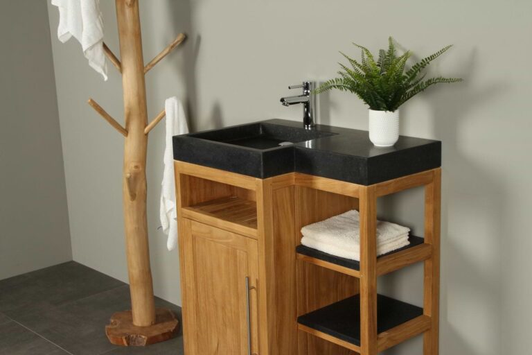 Kerinci Cabinet Teakholz Tür Links Basaltstein 75 cm