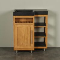 Kerinci Cabinet Teakholz Tür Links Basaltstein 75 cm