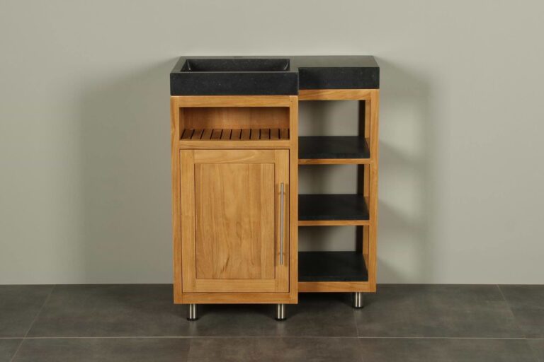 Kerinci Cabinet Teakholz Tür Links Basaltstein 75 cm