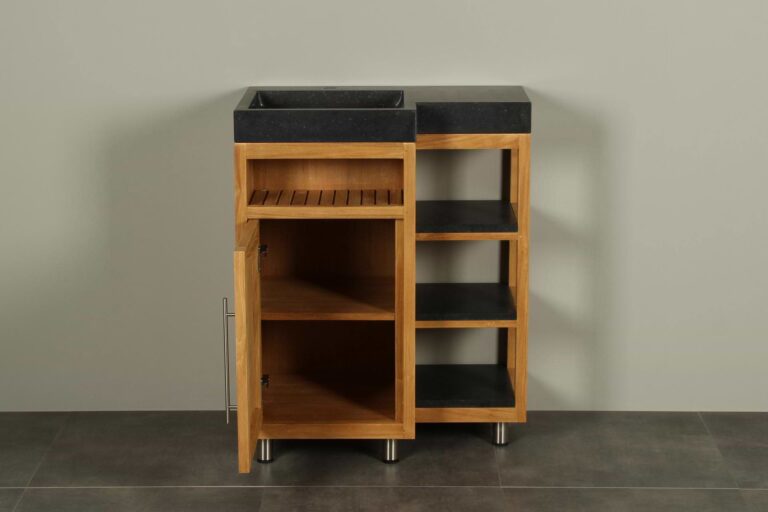 Kerinci Cabinet Teakholz Tür Links Basaltstein 75 cm