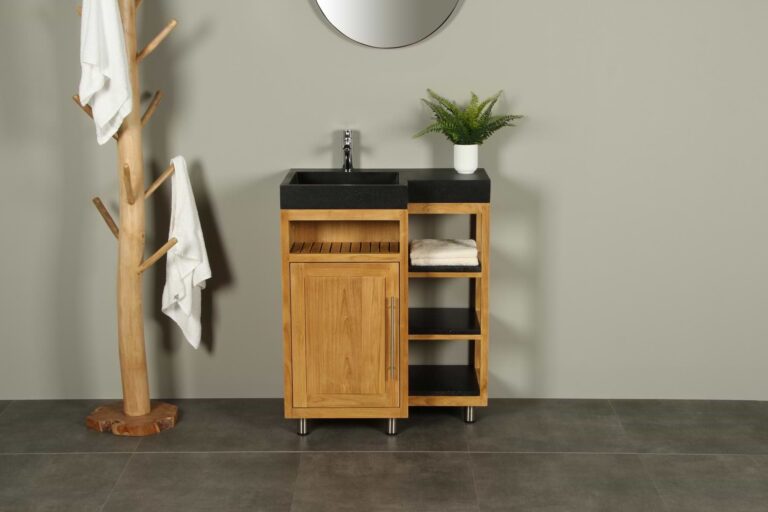 Kerinci Cabinet Teakholz Tür Links Terrazzo Waschbecken 75 cm