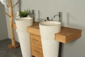 Badmöbel Tambora mit Terrazzo Waschsäulen Cremefarbig