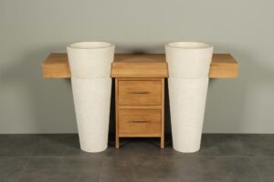 Badmöbel Tambora mit Terrazzo Waschsäulen Cremefarbig