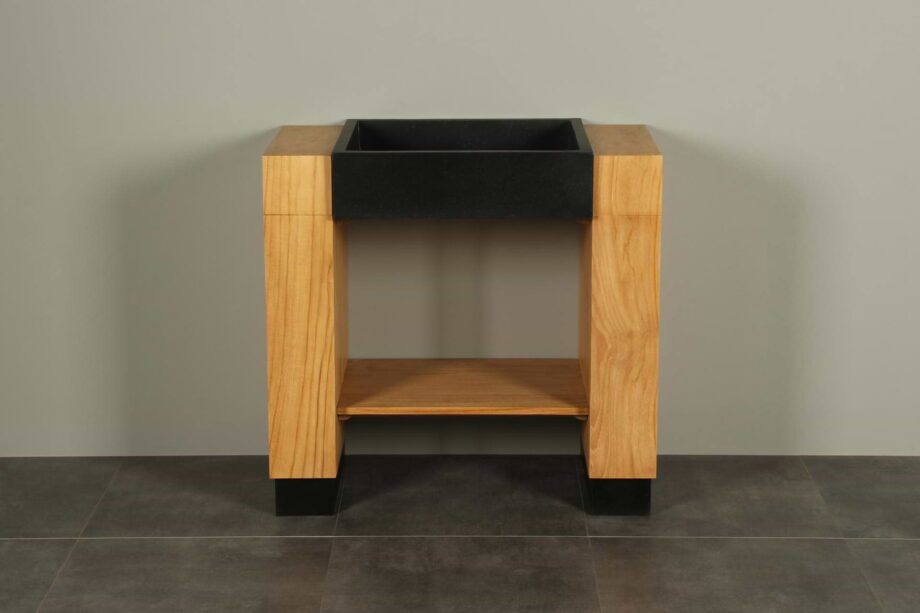 Badmöbel Galunggung Teakholz Single mit Terrazzo Waschbecken 93 cm zk