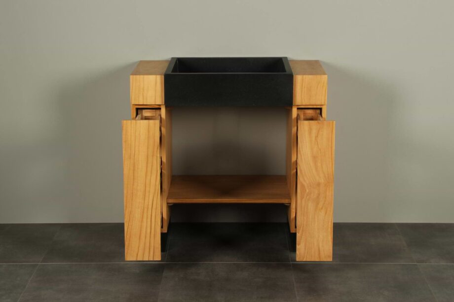 Badmöbel Galunggung Teakholz Single mit Terrazzo Waschbecken 93 cm zk