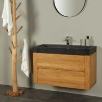 Badmöbel Teakholz Ambang 100 cm Waschbecken Basaltstein 1k