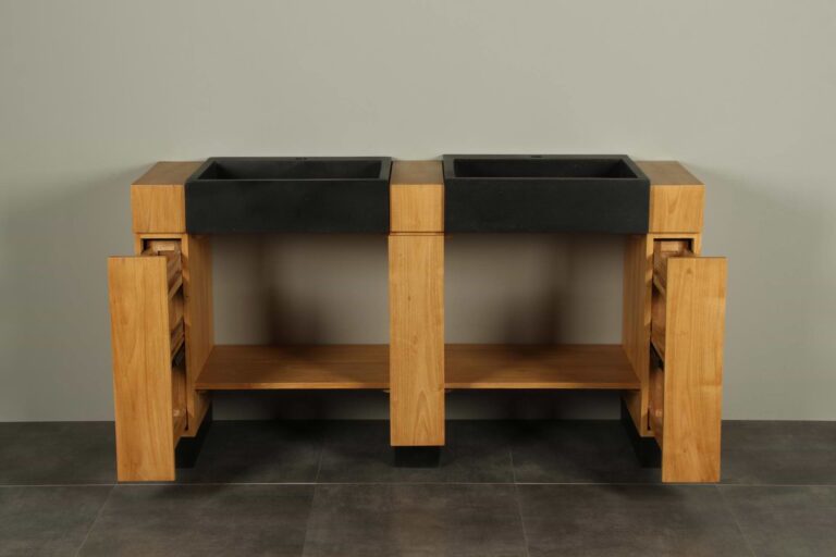 Badezimmermöbel Galunggung Double Teakholz mit Waschbecken Terrazzo 168 cm 2k