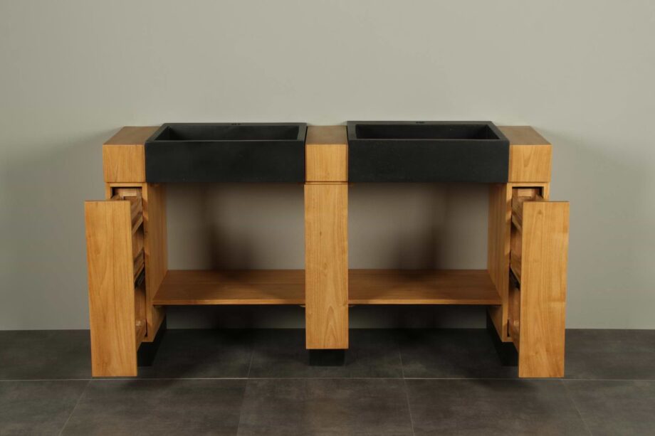 Badezimmermöbel Galunggung Double Teakholz mit Waschbecken Terrazzo 168 cm 2k