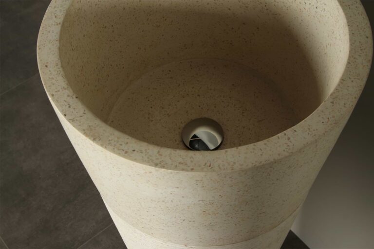 Terrazzo Waschbeckensäule Creme 90 cm Rundwaschbecken TZS PS01