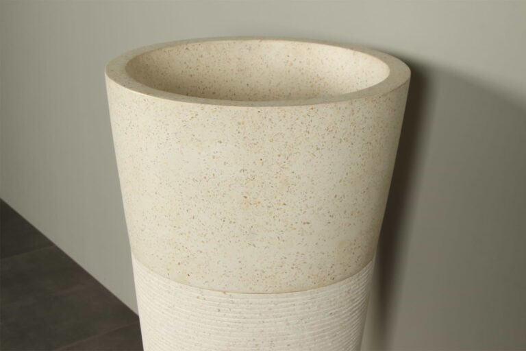 Terrazzo Waschbeckensäule Creme 90 cm Rundwaschbecken TZS PS01