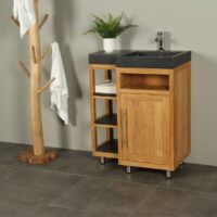 Kerinci Cabinet Teakholz Tür Links Basaltstein 75 cm