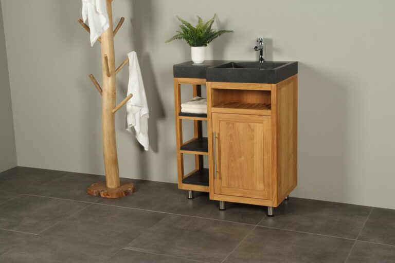 Kerinci Cabinet Teakholz Tür Links Basaltstein 75 cm