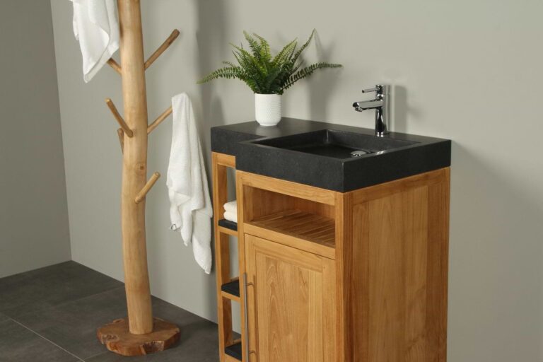 Kerinci Cabinet Teakholz Tür Links Basaltstein 75 cm