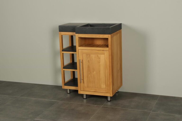 Kerinci Cabinet Teakholz Tür Links Basaltstein 75 cm