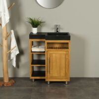 Kerinci Cabinet Teakholz WaschtischTür Rechts Terrazzo Waschbecken 75 cm