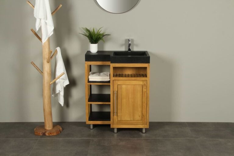 Kerinci Cabinet Teakholz WaschtischTür Rechts Terrazzo Waschbecken 75 cm