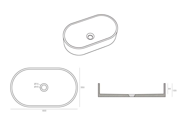 natürlich Beton oval 60*35 cm BET-503nc