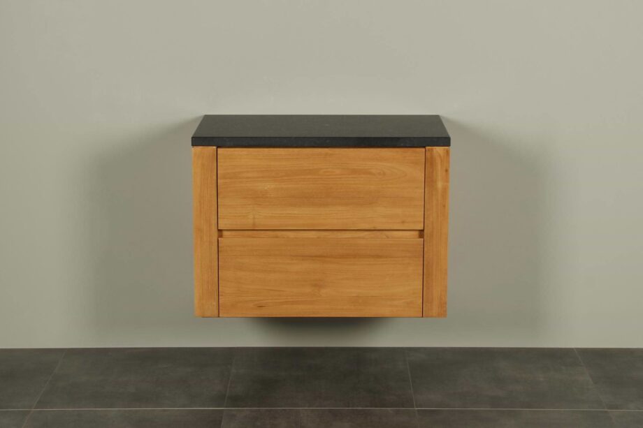 Badmöbel Teakholz Batur 80 cm mit Basalt Tischplatte