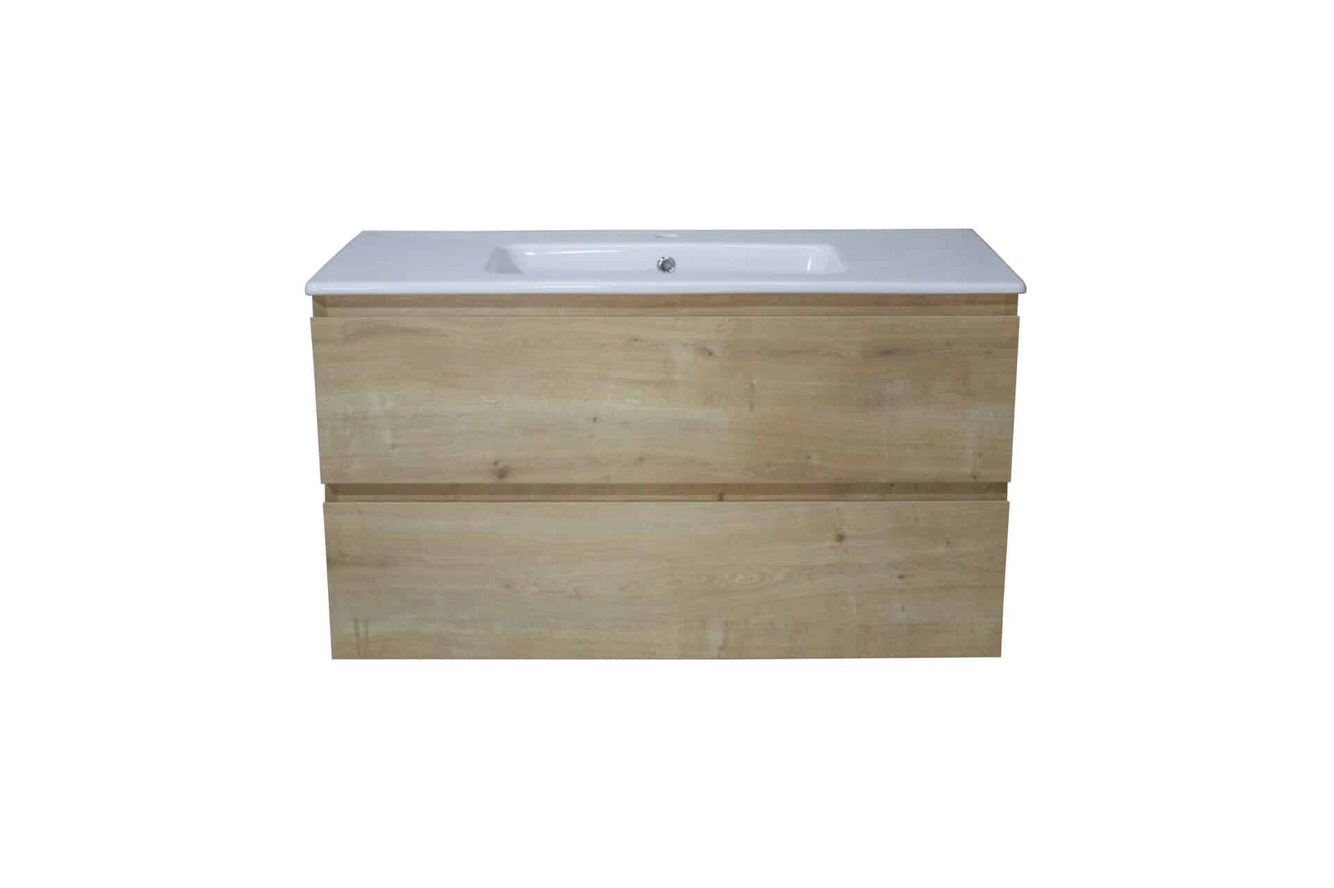 Mai & Mai Badmöbel Set 100cm - Waschbeckenunterschrank Eiche Greige Mit Mineralgussbecken