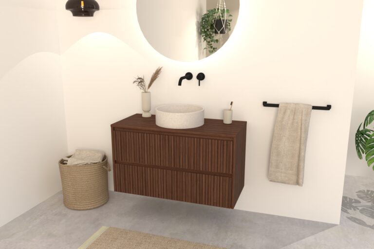 Badezimmermöbel Nussbaum Riffelung Nila 100 cm