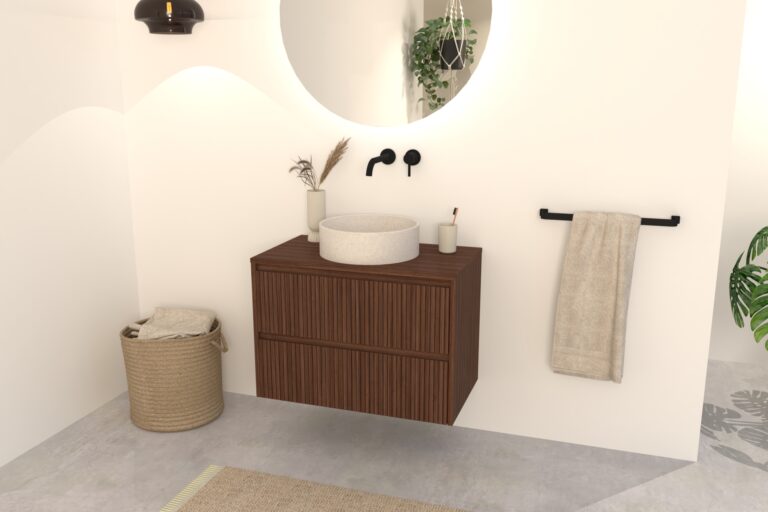 Badezimmermöbel Nussbaum Riffelung Nila 80 cm